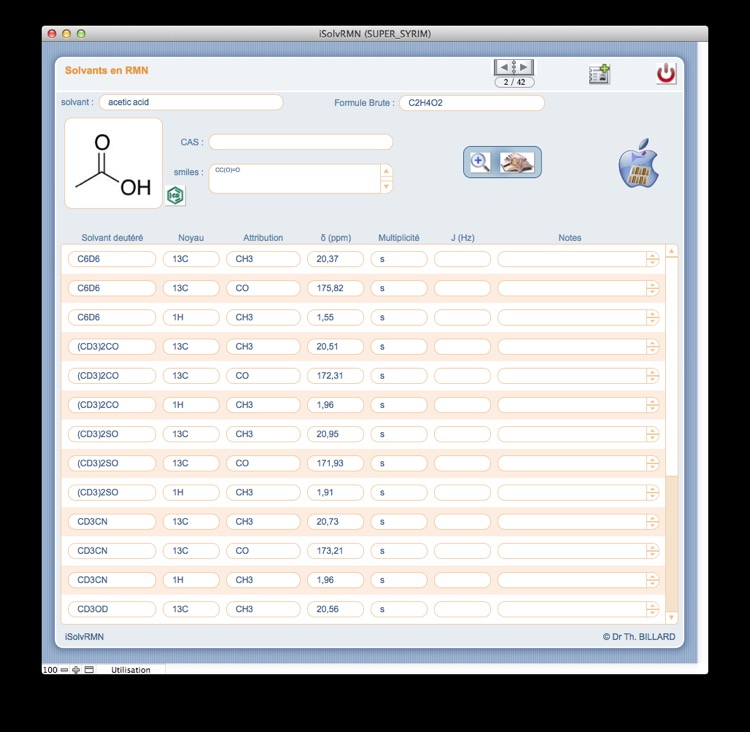 <b>iSolvRMN</b><br>Déplacements RMN des solvants<br>Solvents NMR shifts